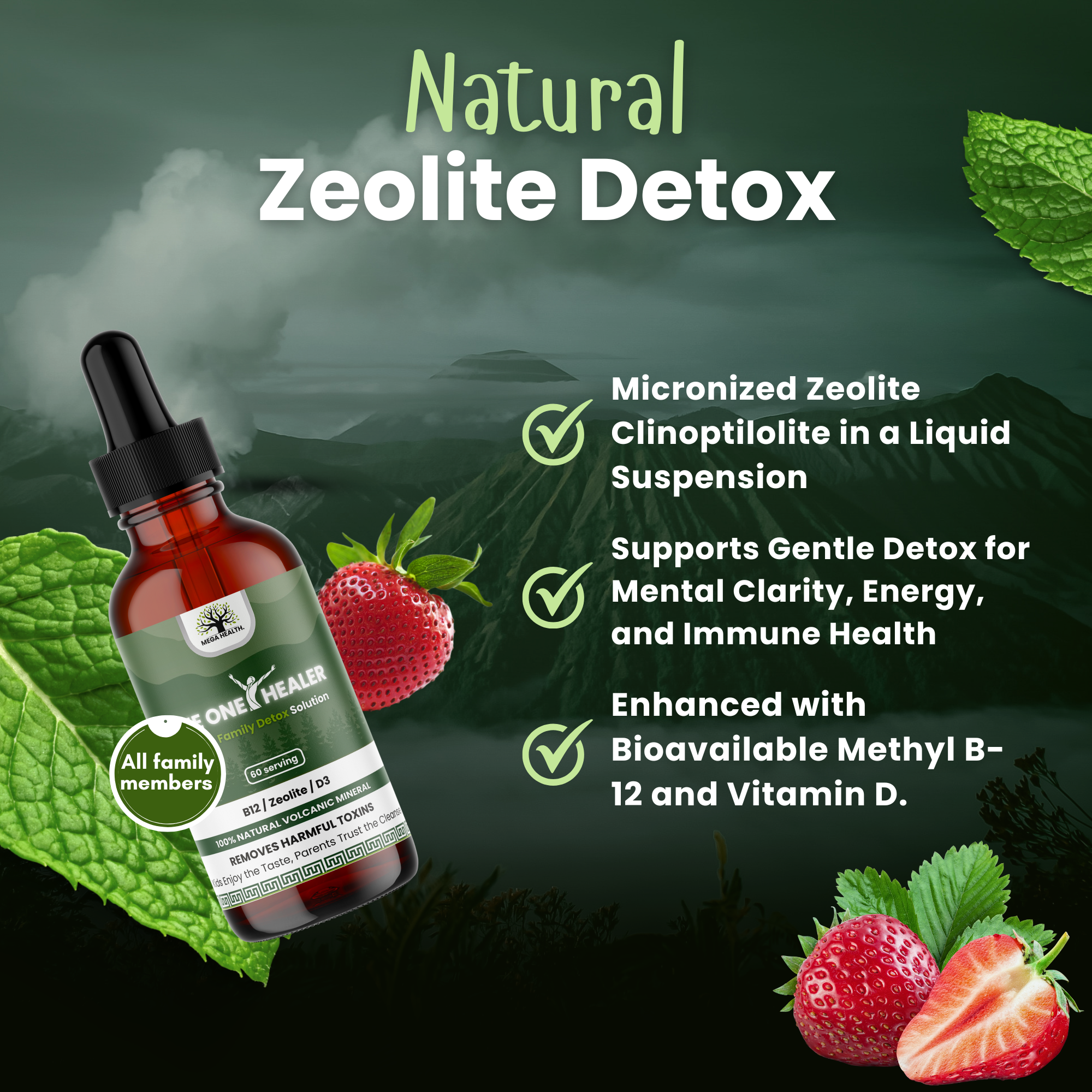 Natural Zeolite Detox from The One Healer, supports mental clarity, energy, and immune health with micronized zeolite.