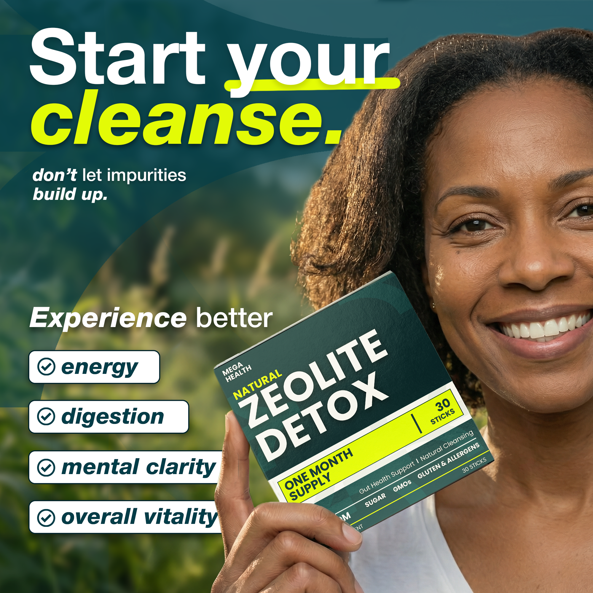 MEGA HEALTH Natural Zeolite Detox Sticks – Zeolite Detox Cleanse with Vitamin B12 & D3