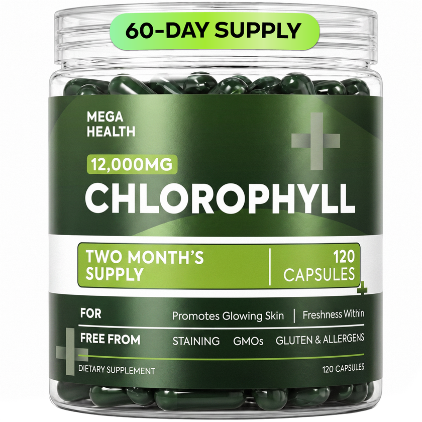 MEGA HEALTH Chlorophyll Capsules 12,000MG — Glowing Skin & Freshness Within | 120 Capsules (2-Month Supply)