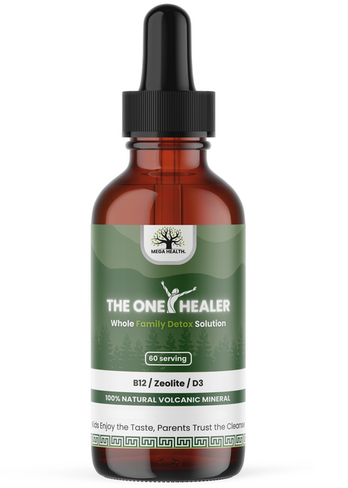 The One Healer detox solution for families, featuring natural zeolite and D3, promoting health and wellness.
