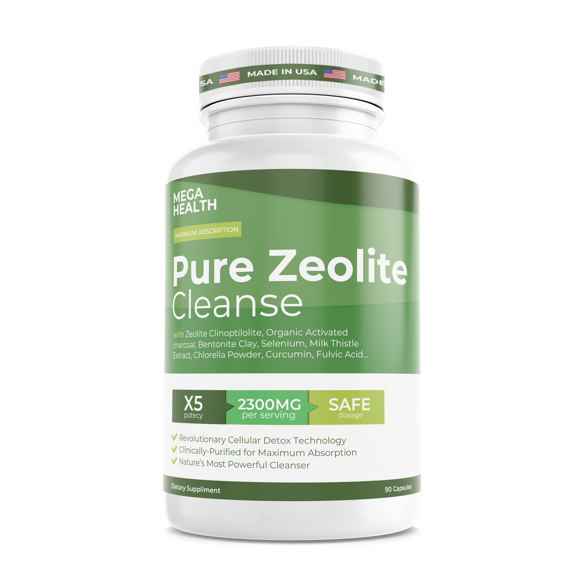 Pure Zeolite Cleanse detox supplement by Mega Health in a white bottle, promoting natural detox and wellness.